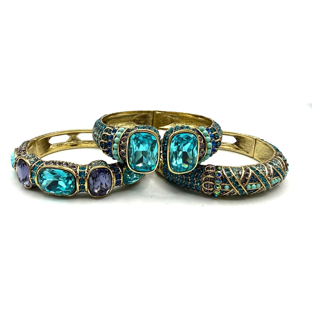 Heidi Daus Triple Play Crystal Bangle Bracelet 3 pc BLUE SZ S/M STUNNING BLUES! - Picture 10 of 12